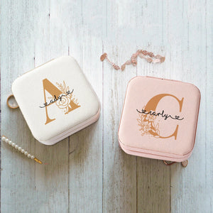 Personalized Jewelry Box Name Travel Jewellery Case Bridesmaid Proposal
