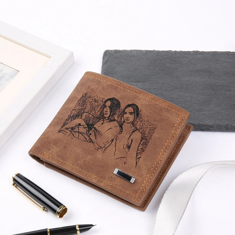 Personalized Mens Engraved Photo Leather Wallet - Bifold Wallet