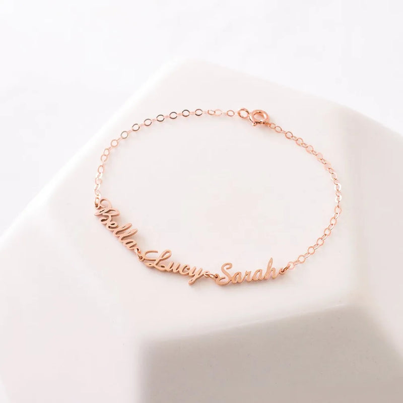 Personalized Three Name Bracelet Stainless Steel Dainty Letter Bracelet