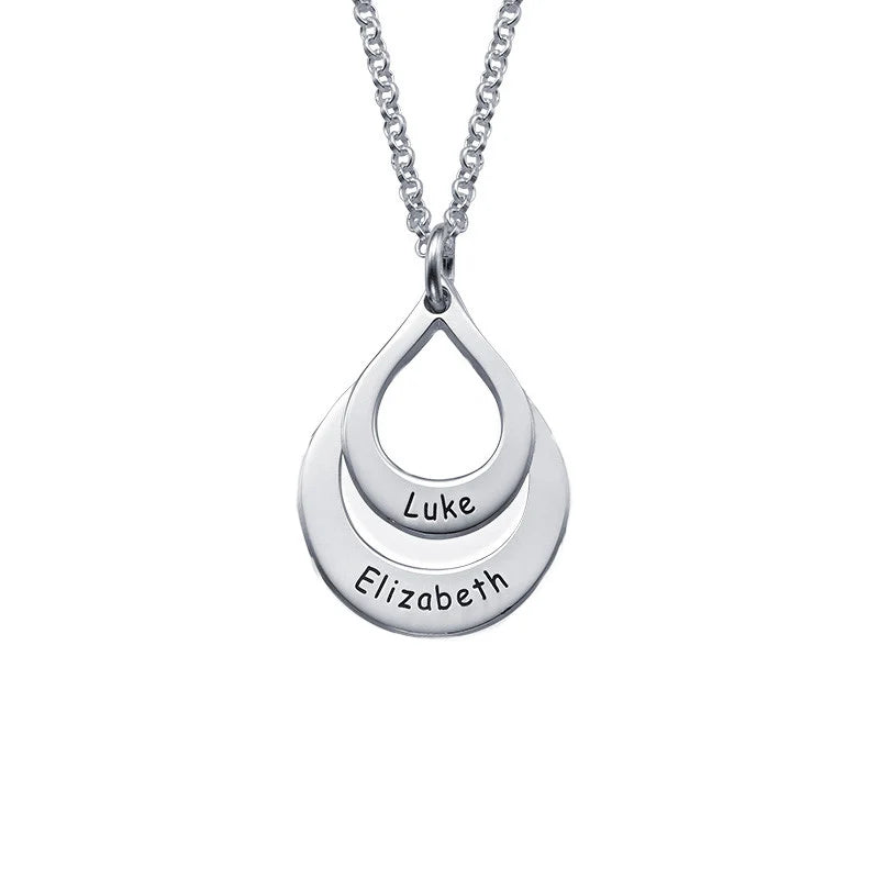 Water Drop Family Name Necklaces Stainless Steel Necklaces & Pendants
