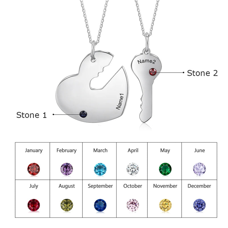Personalized Key & Heart Necklace Sets for Couples