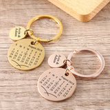 Personalized Calendar Keychain Hand Carved Keyring Gift for Boyfriend Girlfriend