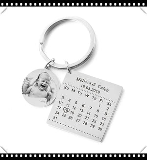 Personalized Calendar Name Key Chain Ring Engrave Letter Purse Charms
