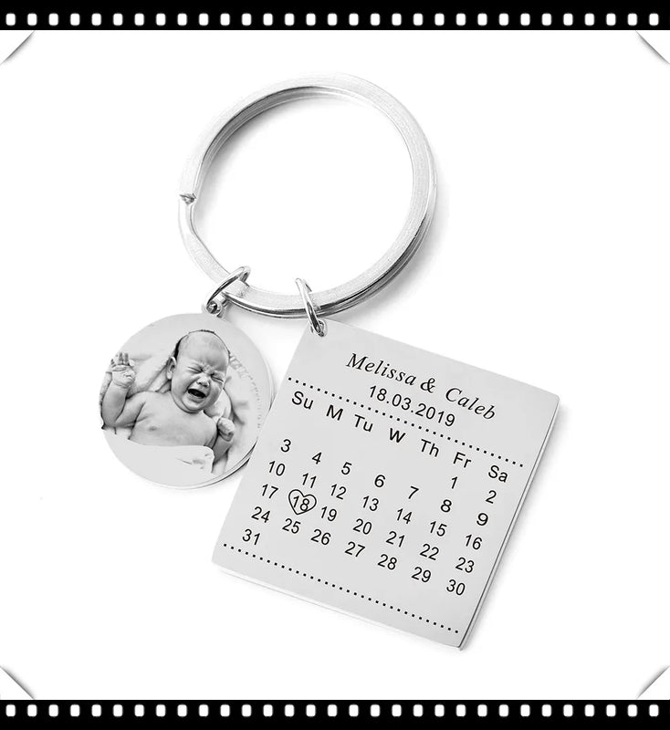 Personalized Calendar Name Key Chain Ring Engrave Letter Purse Charms