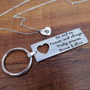 Personalized Couples Keychain & Necklace Set Engraved Anniversary Keyring
