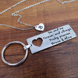 Personalized Couples Keychain & Necklace Set Engraved Anniversary Keyring