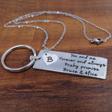 Personalized Couples Keychain & Necklace Set Engraved Anniversary Keyring