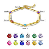 Kids Name Bracelet with Birthstones - Engraved Letters, Mother's Gift