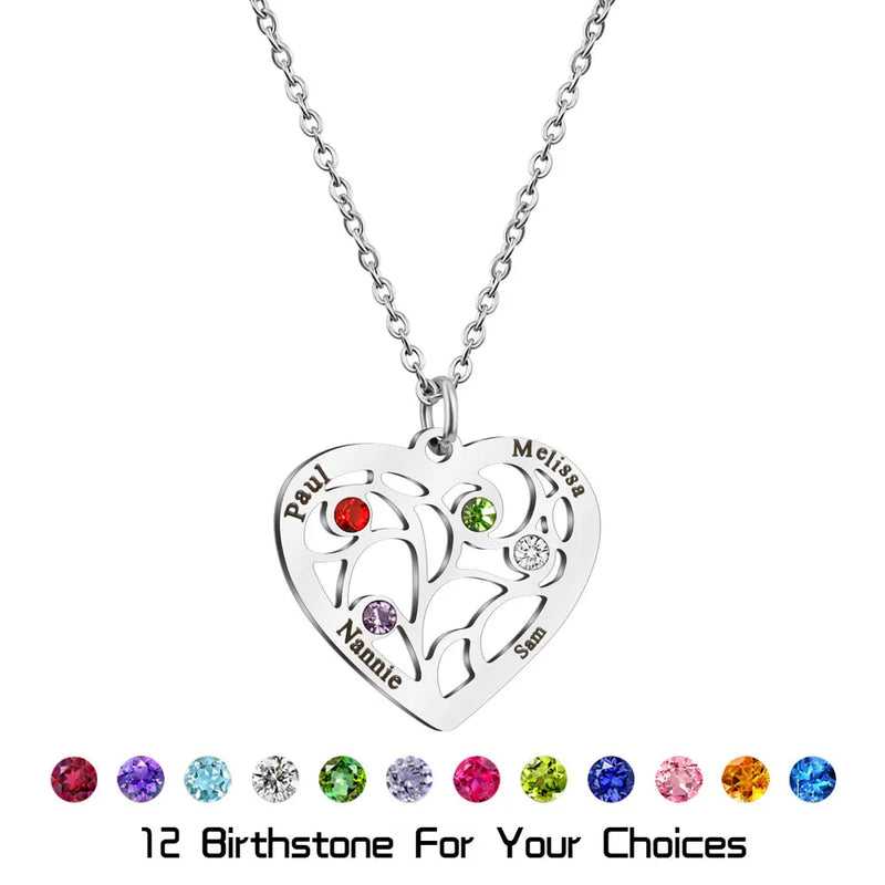 Personalized Kids Names Heart Pendant Necklace Birthstone Necklace