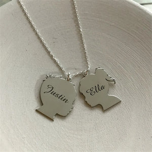 Personalized Kids Names Necklace Child Face Silhouette Pendant