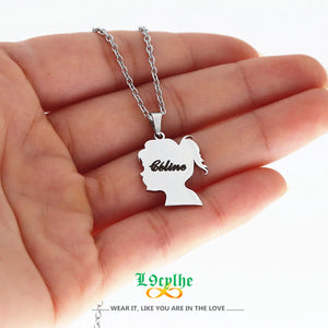 Personalized Kids Names Necklace Child Face Silhouette Pendant
