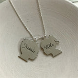 Personalized Kids Names Necklace Child Face Silhouette Pendant