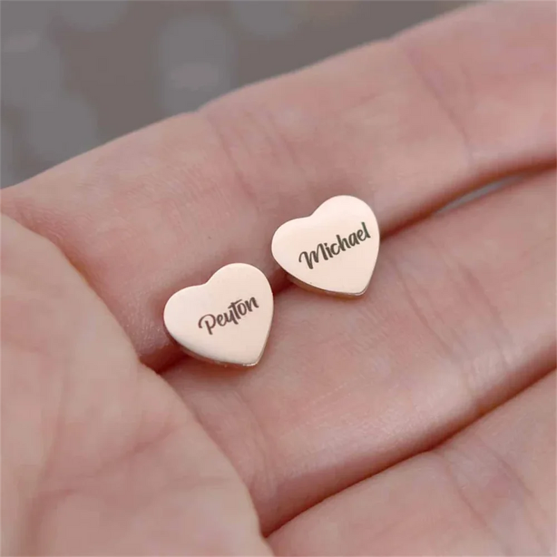 Personalized Laser Name Earrings for Women Girl Heart Earrings