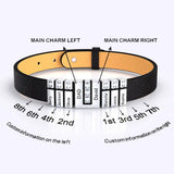 Custom Leather Bracelet- Personalized Gift for Him -Name Beads Men Bracelet
