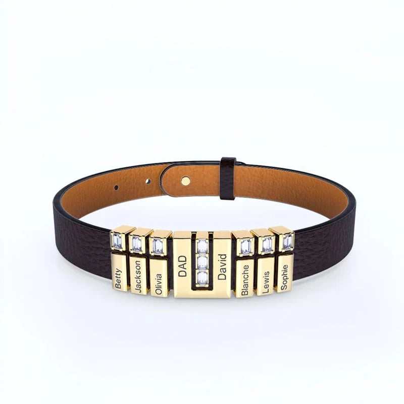 Custom Leather Bracelet- Personalized Gift for Him -Name Beads Men Bracelet