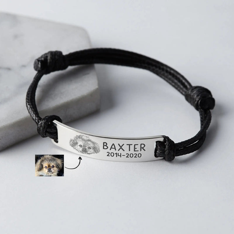 Personalized Leather Bracelet Pet Portrait For Men Cat Memorial Gift