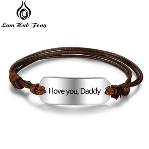 Men's Engraved Leather Bar Bracelet