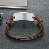 Men's Engraved Leather Bar Bracelet
