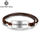 Men's Engraved Leather Bar Bracelet