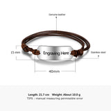 Men's Engraved Leather Bar Bracelet