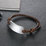 Men's Engraved Leather Bar Bracelet