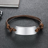 Men's Engraved Leather Bar Bracelet