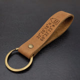 Custom Leather Coordinate Keychain Housewarming Anniversary Gift