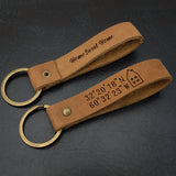 Custom Leather Coordinate Keychain Housewarming Anniversary Gift