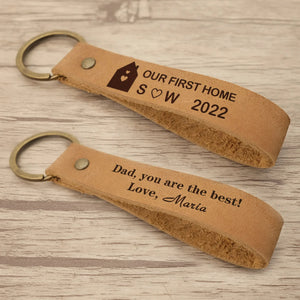 Personalized Leather Keychain Couple House Gift Fathers Gift
