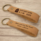 Personalized Leather Keychain Couple House Gift Fathers Gift