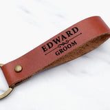 Personalized Leather Keychain Name Wedding Keyring for Him