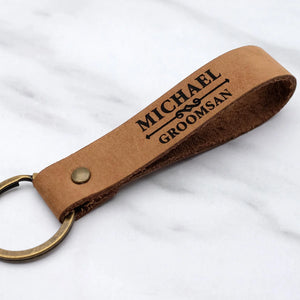 Personalized Leather Keychain Name Wedding Keyring for Him
