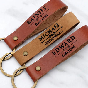Personalized Leather Keychain Name Wedding Keyring for Him