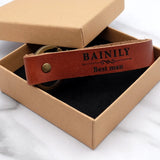 Personalized Leather Keychain Name Wedding Keyring for Him