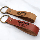 Personalized Leather Keychain Name Wedding Keyring for Him