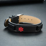 Leather Medical Alert ID Bracelet DIABETES Allergy Emergency Reminder