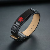 Leather Medical Alert ID Bracelet DIABETES Allergy Emergency Reminder