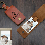 Personalized Photo Leather Keychain Engraved Holder Gift for Dad