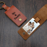 Personalized Photo Leather Keychain Engraved Holder Gift for Dad
