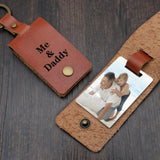 Personalized Photo Leather Keychain Engraved Holder Gift for Dad