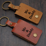 Personalized Photo Leather Keychain Engraved Holder Gift for Dad