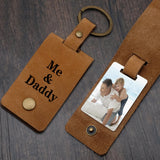 Personalized Photo Leather Keychain Engraved Holder Gift for Dad
