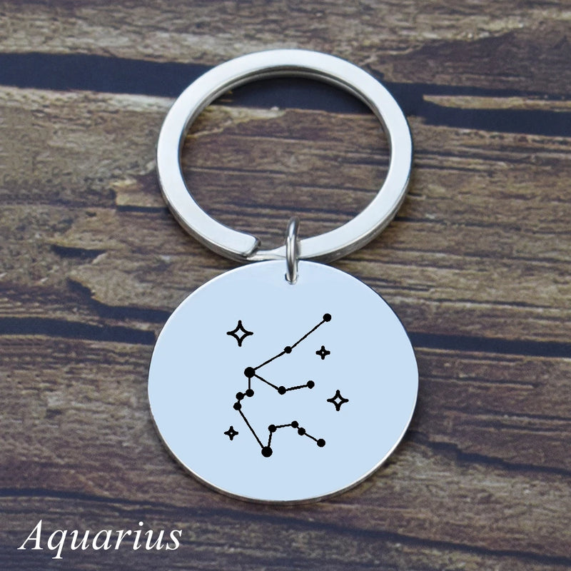 Personalized Zodiac Sign Keychain Engraved Stainless Steel Key Holder