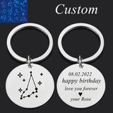 Personalized Zodiac Sign Keychain Engraved Stainless Steel Key Holder