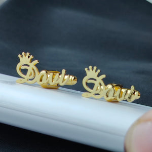 Personalized Name Cufflinks With Crown Men's Jewelry