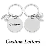 Personalized Letters Engraved Keychain With Simulated Pearls Wing