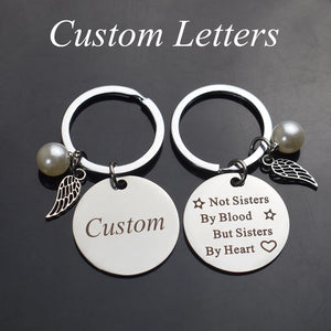 Personalized Letters Engraved Keychain With Simulated Pearls Wing