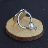 Personalized Letters Engraved Keychain With Simulated Pearls Wing