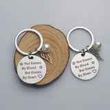 Personalized Letters Engraved Keychain With Simulated Pearls Wing