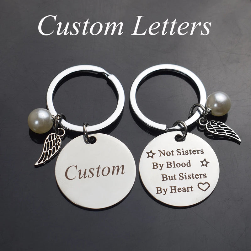 Personalized Letters Engraved Keychain With Simulated Pearls Wing